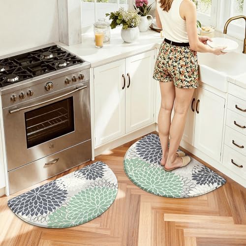 KIMODE Half Circle Kitchen Mats for Floor Cushioned Anti Fatigue 2PCS Semi