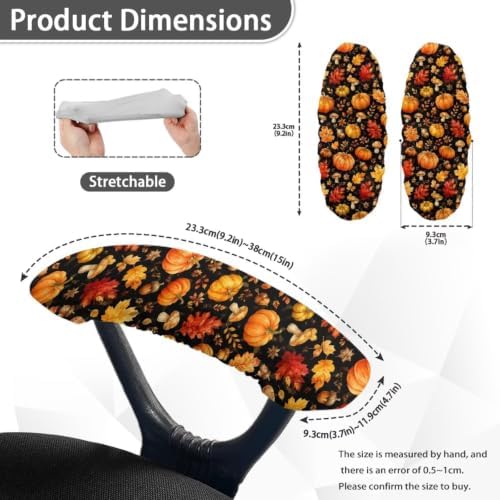2 Piece Office Chair Arm Rest Covers Pumpkin Maple Leaf Printed Anti-Dust Removable Gaming Chair Arm Rest Covers with Elastic Band Washable Home Decorative Accessories