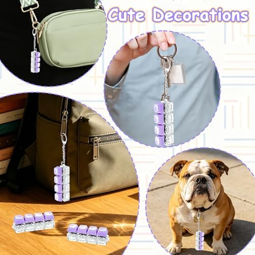 2 PCS Keyboard Fidget Toy, Double Layer Keycap Keyboard Fidget Keychain 4-in-1 Keyboard Decompression Button Finger Clicker Toys,Portable Tactile Button Sensory Fidget Toys Stress Relief Gifts(Purple