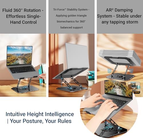 360° Rotating Laptop Stand for Desk, Heavy Duty Solid Steel Ergonomic Laptop Riser, Foldable Portable Computer Holder, Stable Adjustable Stand Compatible with MacBook Air/Pro 10-16 Inch Laptops
