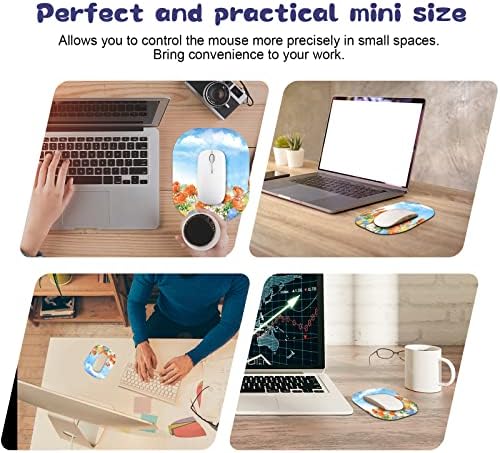 Small Mouse Pad 6 x 7 Inch, Sky and Flower, Oval Mini Mouse Pad with Non-Slip Rubber Base, Waterproof Compact Mouse Mat for Laptop Computer Wireless Mouse Keyboard Tray Home Office Travel
