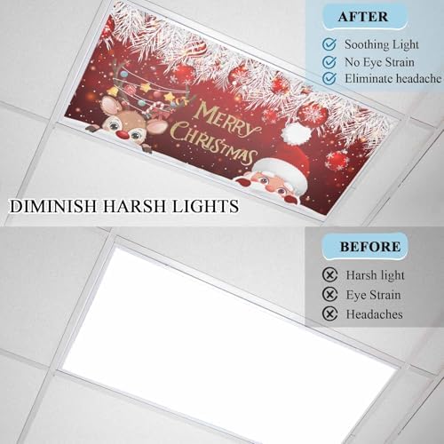 Santa Claus Red Magnetic Fluorescent Light Covers for Ceiling Lights 2 x 4 Feet,Christmas Cute Deer Pine Tree Ball Office Classroom Kitchen Drop Ceiling Light Covers Filters Shade Panel 1 Pack