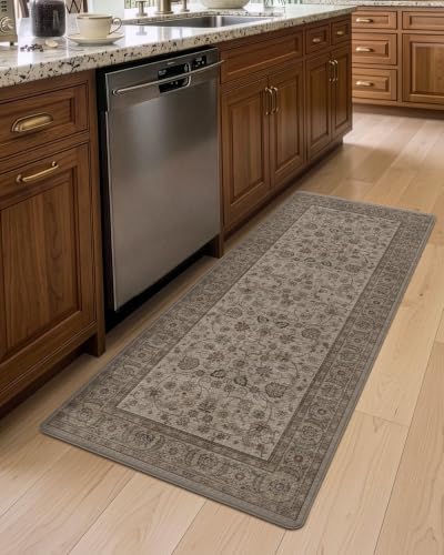 DEXI Kitchen Floor Mats Cushioned Anti Fatigue Runner 24x59 Brown Floral