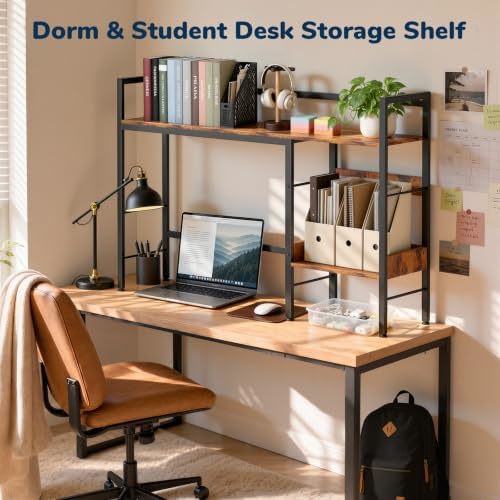Desk Shelf, 44.9" Desk Hutch for Computer Monitor, Rustic Brown