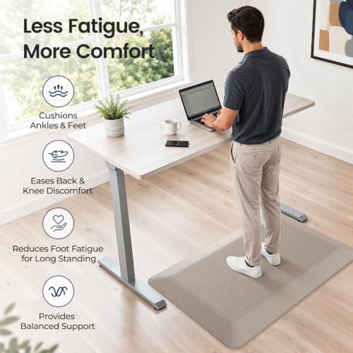 1" Extra Thick Anti Fatigue Kitchen Mats for Floor Standing Desk Mat, Khaki