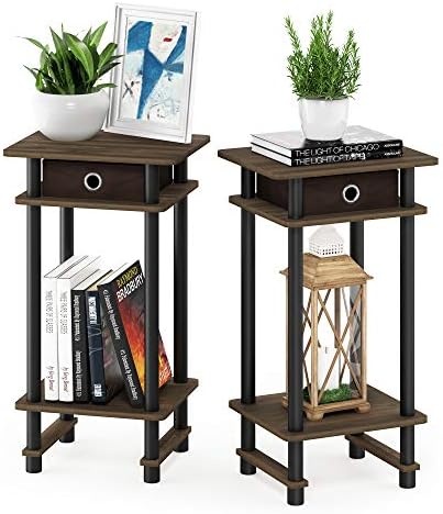 Furinno Turn-N-Tube Set of 2 Toolless 3-Tier Side Table, Brown Walnut