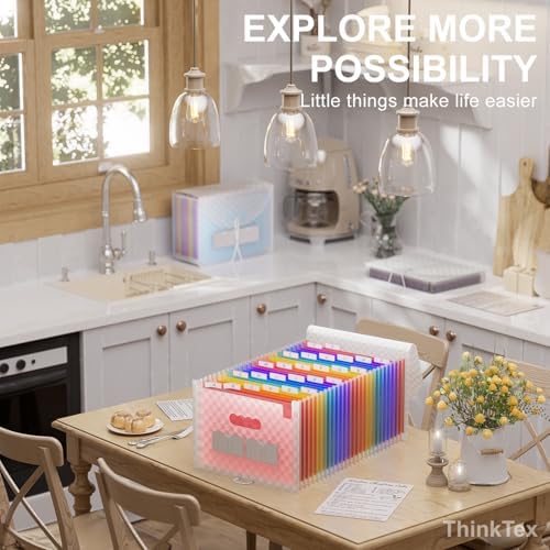 ThinkTex Accordion File Organizer, 26 Pockets Expanding File Folders, Pink