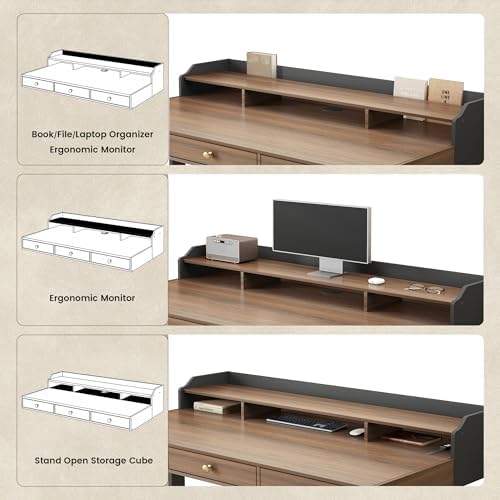 ModernMate Electric Standing Desk with 3 Drawers & Monitor Shelf