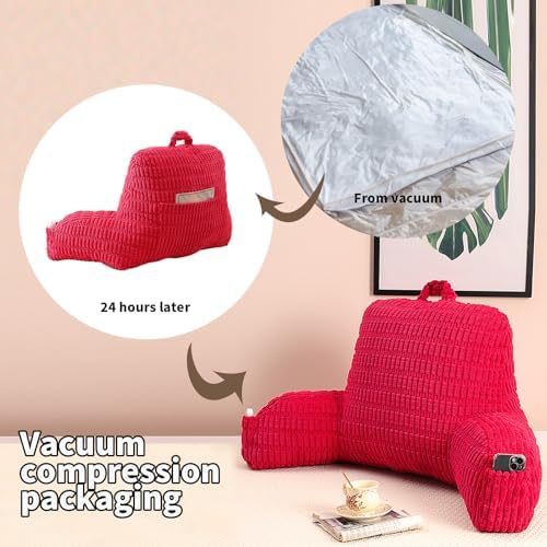 Large Reading Pillow for Sitting Up with Arms,Red Corduroy