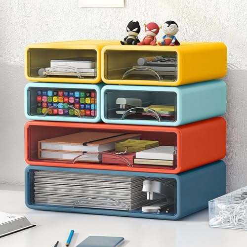 Desk Organizer with Drawers, Stackable Storage Drawers with Compartments Desktop Organization for Office Supplies, Makeup, Pencils, Tape, Erasers, Paperclips, Chargers (5pack)