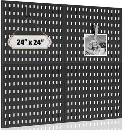 AKTOP Modular Plastic Peg Board Wall Organizer, 4 Pack, 12"x12", Black
