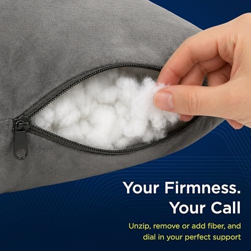 Next-GEN SleepLog Bone Shaped Chiropractic Neck Pillow – Adjustable Fill Cervical & Lumbar Support with 60" Positioning Strap – Latex Free – Full 15"x7" Gray