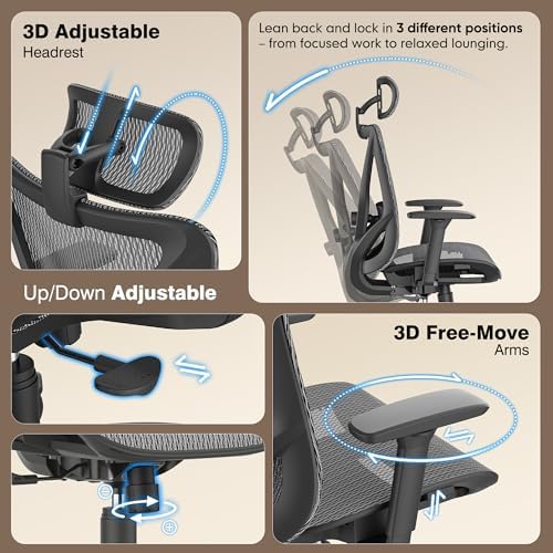 ELABEST Mesh Office Chair,Ergonomic Computer Desk Chair,Sturdy Task Chair- Adjustable Lumbar Support & Armrests,Tilt Function,Comfort Wide Seat,Swivel Home Office Chair (Graphite)