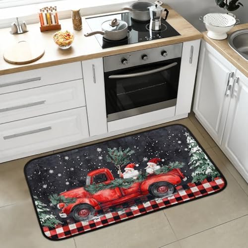 Kitchen Mats, Santa Claus Truck Kitchen Rugs, Cushioned Anti Fatigue Kitchen Mats, Non-Slip Standing Desk Mat, Absorbent Kitchen Rug for Floor, Kitchen, Office, Sink, 20"×39"