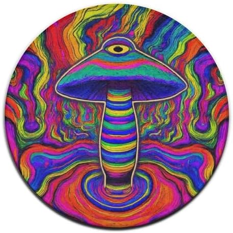 Machine Washable Modern Round Area Rug, Room Sofa Yoga Soft Round Carpet, Home Decor Non Slip Kitchen Office Circle Rug Trippy Mushroom Rainbow Tie Dye Art, 36inch