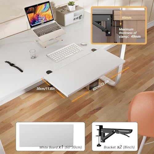 Desk Extender 24‘’ x 12 Inch Foldable Table Extension Folding Wall Table Keyboard Extender for Desk Clamp-on Shelf for Dorm Bunk, Office, Kitchen Bar, RV Countertop, Laundry Room (White)