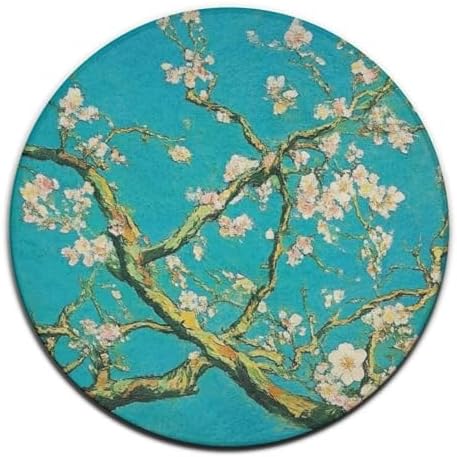 Room Sofa Yoga Soft Round Carpet, Home Decor Non Slip Kitchen Office Circle Rug, Machine Washable Modern Round Area Rug Beautiful Apricot Flower Blossom Art, 36inch