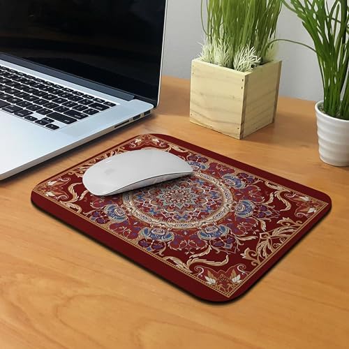 Non-Slip Rectangle Mousepad, WIRESTER Vintage Oriental Dark Red Persian Floral Rug Mouse Pad for Home, Office and Gaming Desk