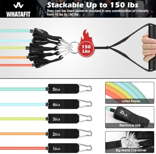 WHATAFIT Resistance Bands with Handles, 150 lb Exercise Bands Set