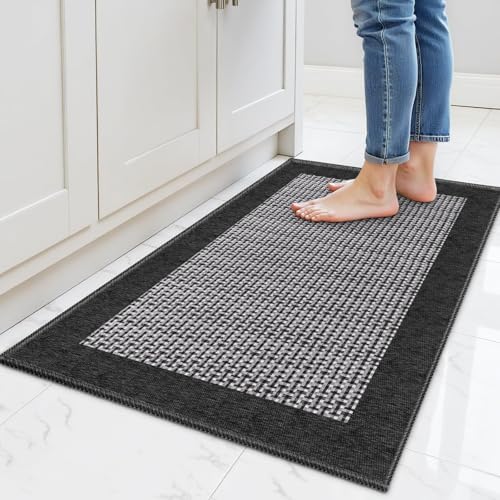 StepRite Kitchen Rugs, Kitchen Mats for Floor, 32"x20" Non-Slip Machine-Washable Kitchen Throw Rug, Absorbent Kitchen Runner Rugs Office, Kitchen Sink Standing Desk Mat, Kitchen Decor Carpet, Black