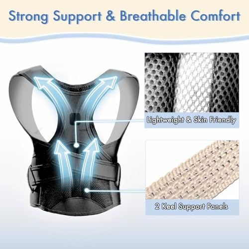 Back Brace Posture Corrector for Kids Teenagers Women, Adjustable Upper Back Straightener Lumbar Support Belt for Student Boys Girls Hunchback Scoliosis Pain Relief Spine Corrector (Black, Small)