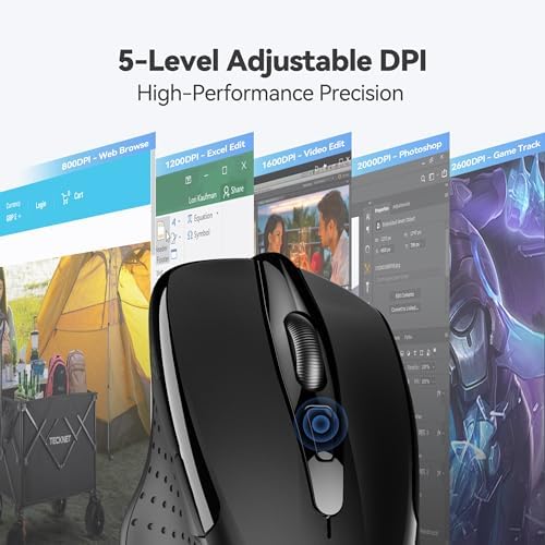 TECKNET Wireless Mouse, 2.4G Ergonomic Computer Mouse, 2600 DPI, Black