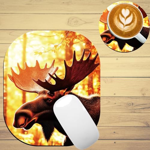 Small Mouse Pad，Mini Mouse Pad 6 x 7 Inch，for Laptop Keyboard Tray Wireless Mouse Home Office Travel，with Non-Slip Rubber Base, Waterproof Mouse Mat，Deer in Forest