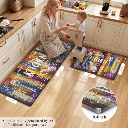 HEBE Anti Fatigue Kitchen Rugs Set of 2, Cushioned Kitchen Mats for Floor