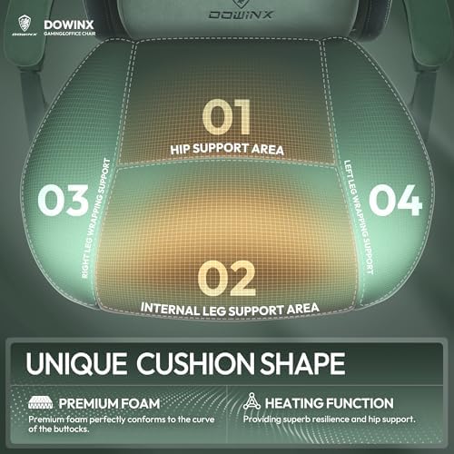 Dowinx Fabric Gaming Chair with Heated Massage Lumbar Support, Game Chairs for Adults, Big and Tall Gamer Chair with Pocket Spring Cushion, High Back PC Chairs with Footrest, Green