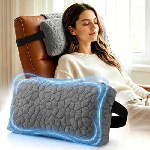 SUPA MODERN Adjustable Headrest Pillow for Recliner, Armchair & Sofa – Breathable, Non-Slip Shredded Memory Foam with Washable Cover for Neck Support & Pain Relief (Straps)