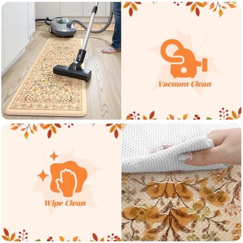 Collive Fall Anti Fatigue Kitchen Mats, Orange Floral Kitchen Rugs