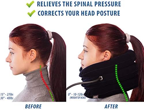 Pinched Nerve Neck Stretcher Cervical Traction Device for Home Pain Treatment | Inflatable Spinal Decompression Collar Unit Muscle Strain Injury Relief | Herniated Disc Problems Remedy Kit (Blue)