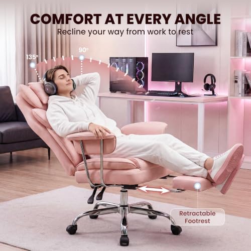 N-GEN GAMING Big and Tall Gaming Chair with Footrest, Reclining Chair, Pink