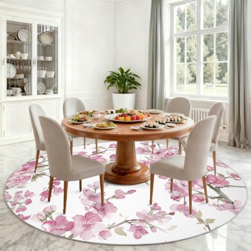 Floral Round Rug - 2ft Small Abstract Floral Round Area Rug for Entryway, Modern Minimalist Circle Rugs Washable Non-Slip Carpet for Bathroom Bedside Kitchen Decor Mat