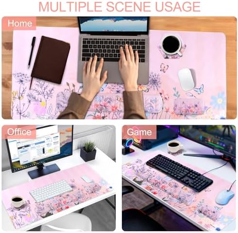 Petmolico 4-in-1 Wrist Rest Set with Desk Pad, Pink Wild Flowers