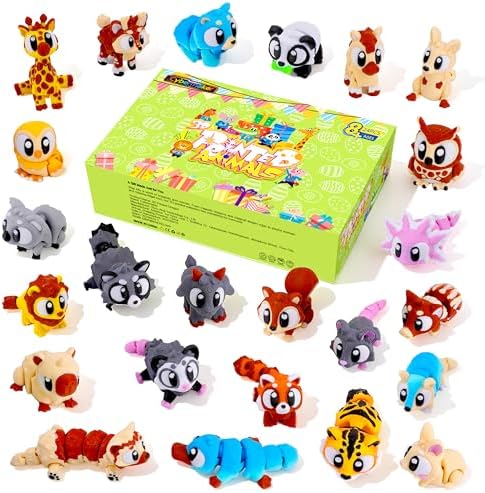 24PCS 3D Printed Animals, Multi-Color Articulated Animal Toys for Kids