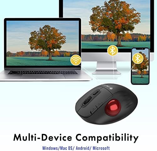 J-Tech Digital Wireless Trackball Ergonomic Mouse w/Free & Easy Thumb Control | DPI Adjustment, Precision Tracking, Multi-System Compatibility with PC, Laptop, Windows, Mac [V728]