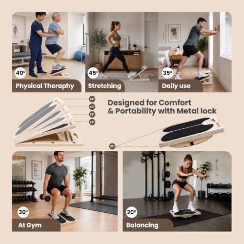 3-in-1 Slant Board for Calf Stretching, Adjustable Incline Board, 4 Angles 30° to 45°, 20° Balance & Wobble Board with 180°/360° Rotation, Non-Slip Physical Therapy Equipment, Standing Desk, 300 LBS