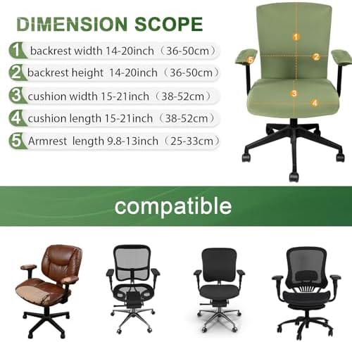 Tallew 4 Pcs Office Chair Covers Set Computer Universal Protective Stretchable Chair Seat Covers Desk Armrest Cover Slipcovers Pads Office Cushion Backrest for Rotating(Regular,Yellow Green)