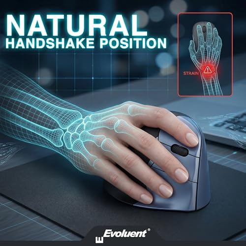 Evoluent – Inventor of the Vertical Mouse – VM4RW Ergonomic Vertical Mouse Right Hand Regular Size Wireless USB, Sculpted for Comfort, Reduces Wrist Strain, 4 Speeds, 6 Customizable Buttons in Windows