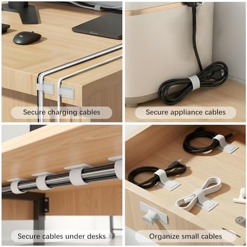 100 Pcs Cable Management Under Desk, Hook and Loop Cable Straps, White