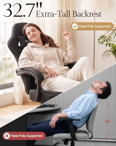 Dowinx Gaming Chair Breathable Fabric Game Chair with Gel Pad and Storage Bag, Comfortable Gamer Chair with Pocket Spring Cushion, Ergonomic Computer Chair with Footrest, Black