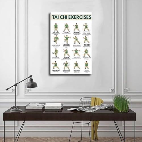 Tai Chi Exercise for Men Tai Chi Walking Exercise Chart for Men Canvas Poster Wall Art for Living Room Bedroom Decor Frame 12x18inch