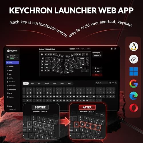 Keychron V10 Ultra 8K Wireless Mechanical Keyboard, 75% Alice Ergonomic Layout with Knob, 8000Hz 2.4GHz/USB-C Wired, Bluetooth 5.3, ZMK, Hot-Swappable Red Linear Switches for Mac, Windows & Linux