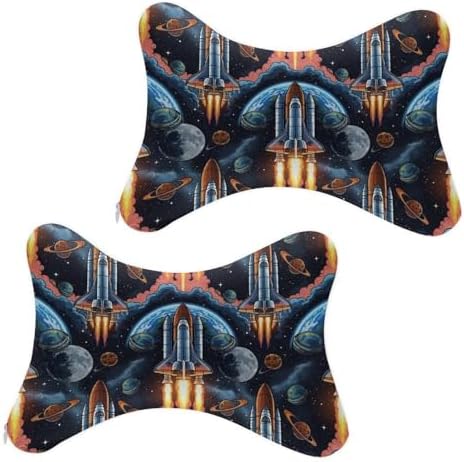 Car Neck Pillow 2 Pack Space Rocket Memory Foam Headrest for Car Seat Airplane Sleeping Office Business Trip