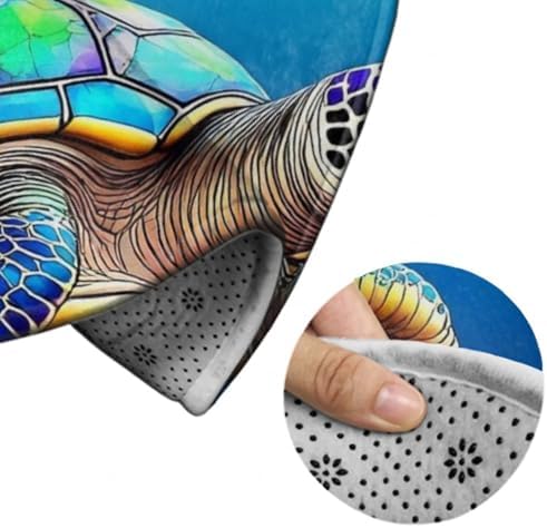 Soft Round Yoga Carpet, Large Home Decor Mat, Non Slip Machine Washable Kitchen Office Circle Rug Sea Turtle