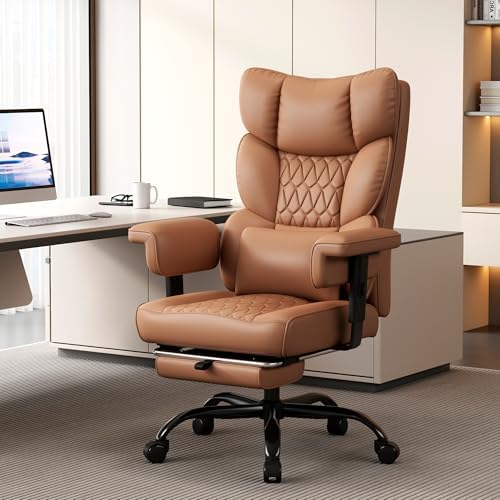 Misolant Big and Tall Office Chair with Footrest, High Back Executive Desk Chair with Adjustable Lift Armrest, 155°Recline，Lumbar Support Pillow, Faux Leather Gaming Chairs for Home or Office