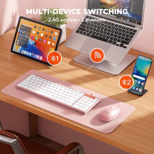 MEETION Foldable Bluetooth Keyboard and Mouse, Portable Combo Pink