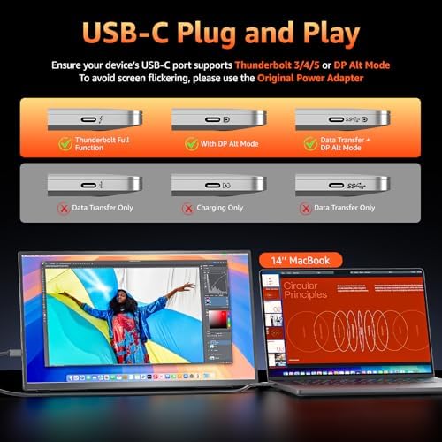 kksmart Portable Monitor for Laptop MacBook Surface PC Xbox PS5, Travel Monitor Second Screen for Laptop, HDMI USB-C VESA Compatible Built-in Speaker, 18.5