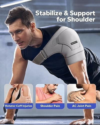 Komoko Shoulder Brace, Rotator Cuff Support Brace with Ice Pack Insertion Capability, Pressure for Preventing Strains and Dislocation, Alleviating Shoulder Pain, Adjustable Fit for Men and Women